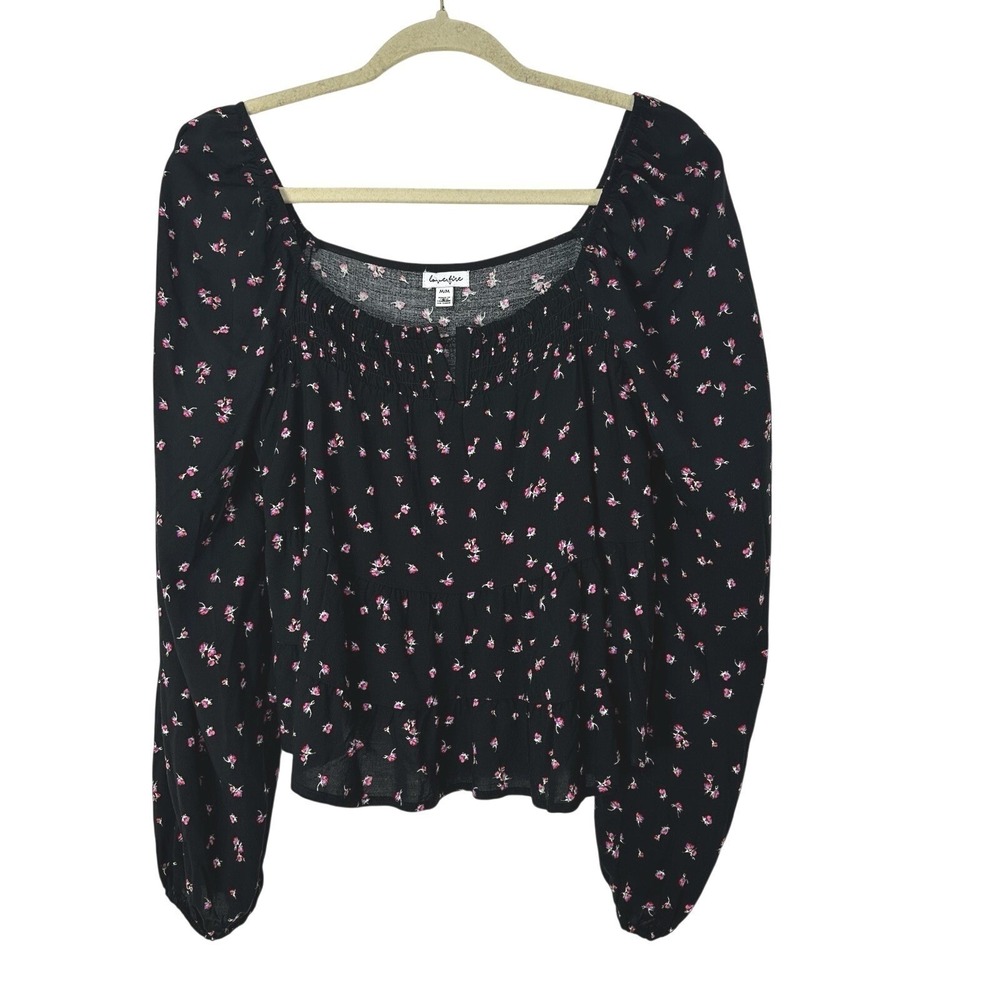 Milkmaid Ditsy Floral Crop Blouse Love Fire Black Pink Cottage Medium Dark Fairy